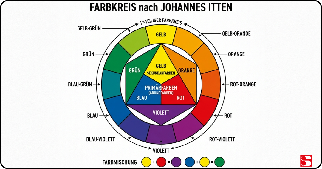 Farbkreis nach Johannes Itten mit markierten Komplementärpaaren