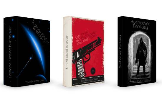 3 verschieden gestaltete Buchcover. Sci-Fi, Krimi und Fantasy.