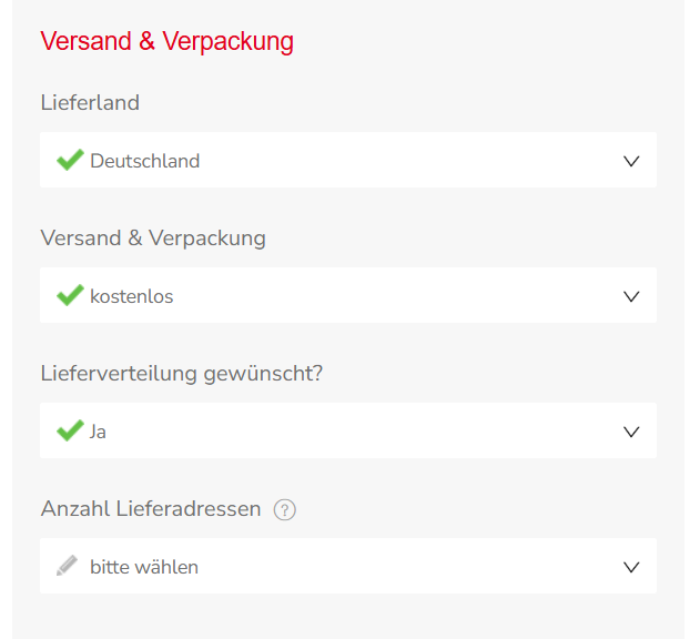Artikelkonfiguration: Lieferverteilung gewünscht auf Ja gesetzt