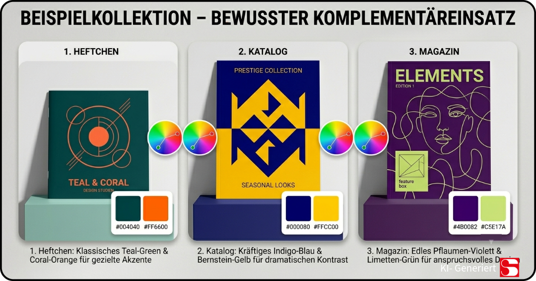 Beispielkollektion – Heftchen, Katalog, Magazine je mit bewusstem Komplementäreinsatz