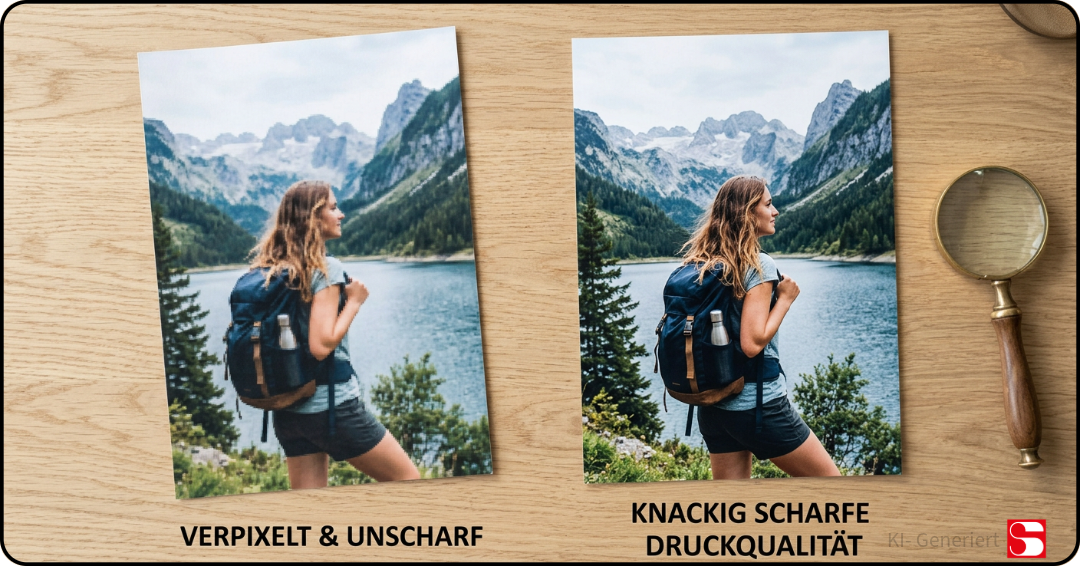 Ein Direkter vergleich zwischen einem gestochen scharfem Bild und einen verpixeltem Bild