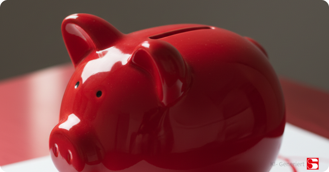 Ein rotes Sparschwein auf Papier