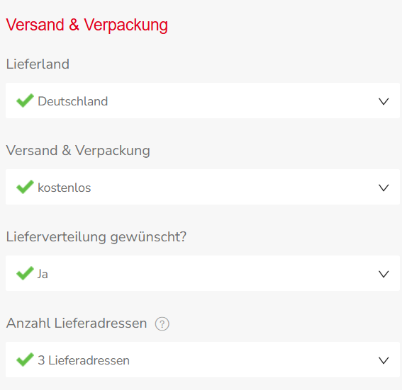 Auswahlfeld Anzahl Lieferadressen mit 3 Lieferadressen