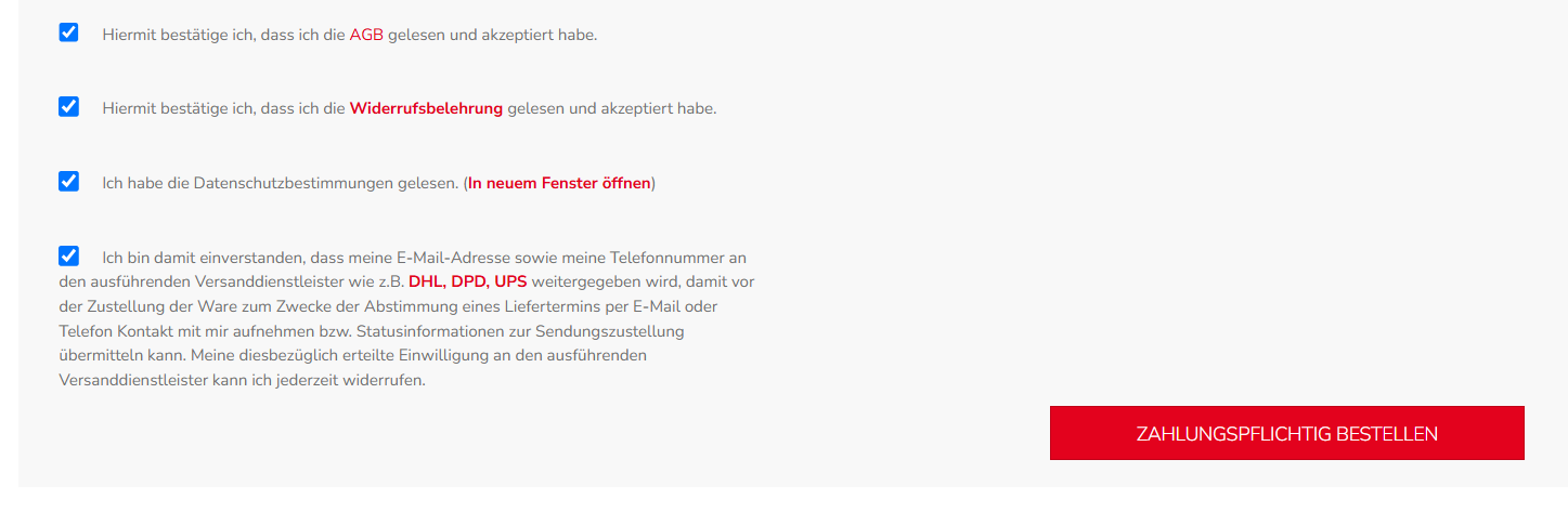 Abschluss der Bestellung mit Button Zahlungspflichtig bestellen