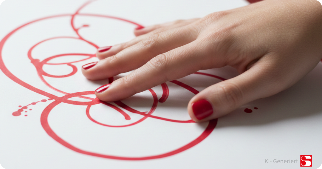 Eine Hand berührt Papier. 