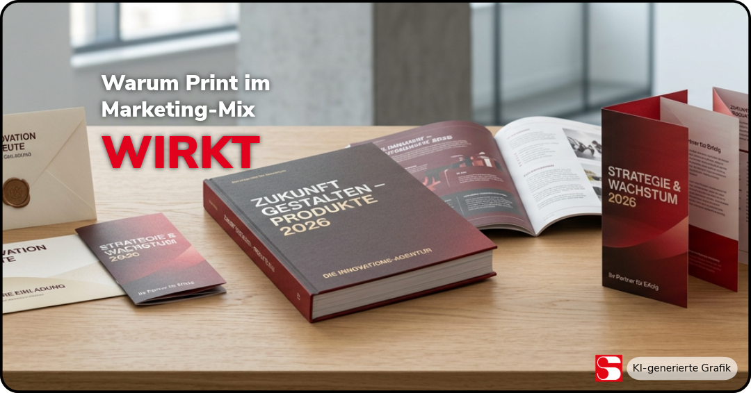 Print Marketing wirkt: gedrucktes Werbematerial in professioneller Umgebung